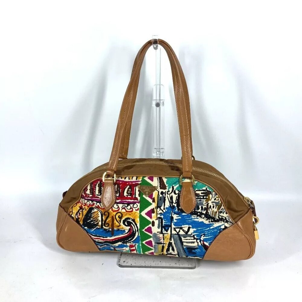 PRADA BR2524 triangle logo plate Venice Hand Bag Shoulder Bag - Picture 3 of 16